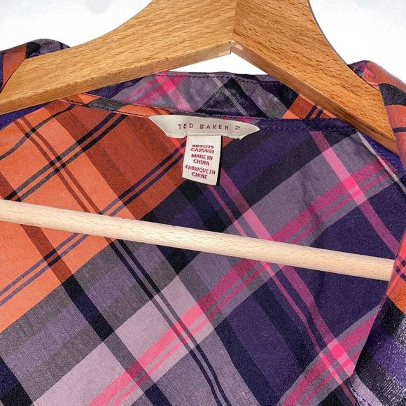 Ted Baker Chintz Finish Check Shirt Dress Side Pockets Size 2 - Picture 5 of 16